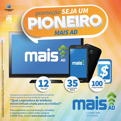 Promoção Seja um pioneiro da Mais AD