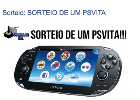 Promoção Consoles S.A Sorteio de um PSVita
