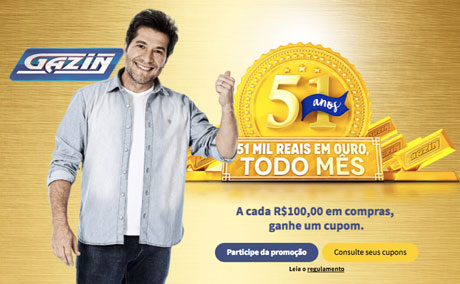Promoção Gazin 51 Anos 51 Mil Reais em Ouro Todo Mês
