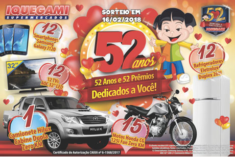 Promoção Iquegami Supermercados 52 Anos e 52 Prêmios Dedicados a Você