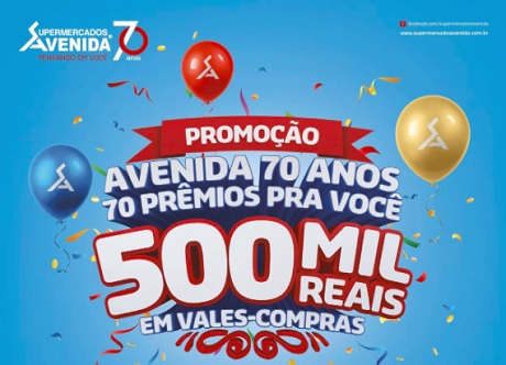 Promoção Supermercados Avenida 70 Anos 70 Prêmios pra Você