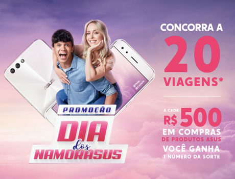 Prêmios da Promoção Dia dos Namorasus: 20 (vinte) voucher da empresa de turismo CVC, no valor unitário de R$ 10.000,00 (dez mil reais) para ser utilizado em compras de viagens de turismo. A participação na promoção poderá ocorrer até às 17h00 do dia 25 de junho de 2018. Promoção Prezunic Para participar da promoção, o(a) interessado(a) deverá efetuar a compra de smartphones e/ou notebooks da marca Asus, no período de 10/05/2018 a 12/06/2018. Para se inscrever o consumidor deverá acessar o site www.namorados.promoasus.com.br, preencher o cadastro com nome completo, CPF, telefone com DDD, e-mail para contato, número de série do produto, CNPJ do estabelecimento onde o adquiriu, número da respectiva nota fiscal, valor e data da compra. A cada R$ 500,00 (quinhentos reais) em compras de produto cadastrados, de forma válida, o consumidor fará jus a 1 (um) Número da Sorte para concorrer no sorteio da promoção. O consumidor deverá guardar consigo todas as Notas/Cupons Fiscais dos produtos cadastrados. O sorteio da promoção será realizado no dia 06 de junho de 2018. Fonte e regulamento: site da Promoção Dia dos Namorasus https://namorados.promoasus.com.br/