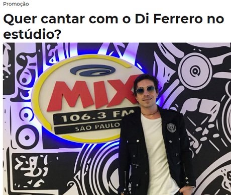 Promoção Mix FM Quer cantar com o Di Ferrero no estúdio?