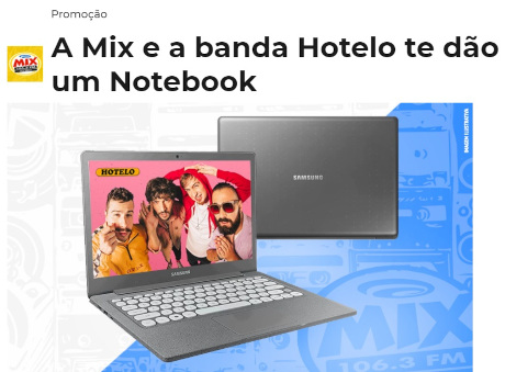 Promoção Mix e a banda Hotelo te dão um Notebook