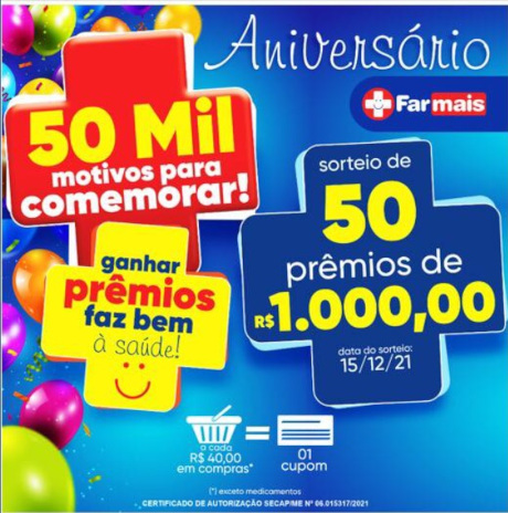Promoção Aniversário Farmais 50 Mil Motivos para Comemorar