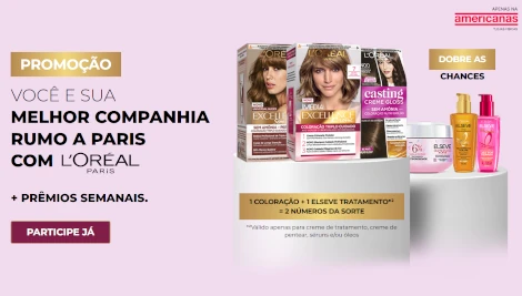 Prêmios da Promoção L'Oréal Paris
Prêmios Semanais - Kits Gama Italy

8 Kits Essential Hair Care Gama Italy distribuídos em 4 sorteios:

2 kits por sorteio (valor unitário R$ 749,80)
Composição: Secador Babosa Ceramic Ion + Prancha Babosa Ceramic Ion + Escova Secadora Babosa Brush 3D BVT
Total kits: R$ 5.998,40

Cronograma dos Sorteios:

1º sorteio: 03/09/2025 (participações 18/08 a 28/08)
2º sorteio: 13/09/2025 (participações 18/08 a 08/09)
3º sorteio: 24/09/2025 (participações 18/08 a 19/09)
4º sorteio: 04/10/2025 (participações 18/08 a 30/09)
Grande Prêmio Final
1 Vale Viagem CVC de R$ 20.000,00
Sugestão: Viagem a Paris para você e sua melhor companhia
