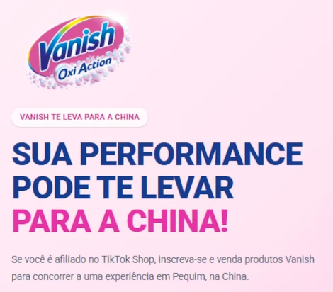 Promoção Vanish te Leva para a China